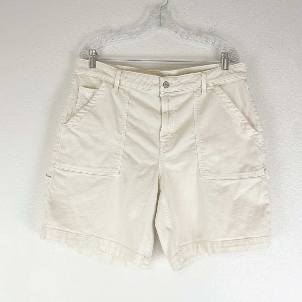 American Eagle Carpenter Shorts Womens 16 White Ivory Stretch High Waist Preppy